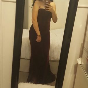Burgundy Strapless Velvet Prom Dress